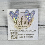 GLITTER HEART STUD - Leather Stud Earrings || IRIDESCENT WHITE GLITTER